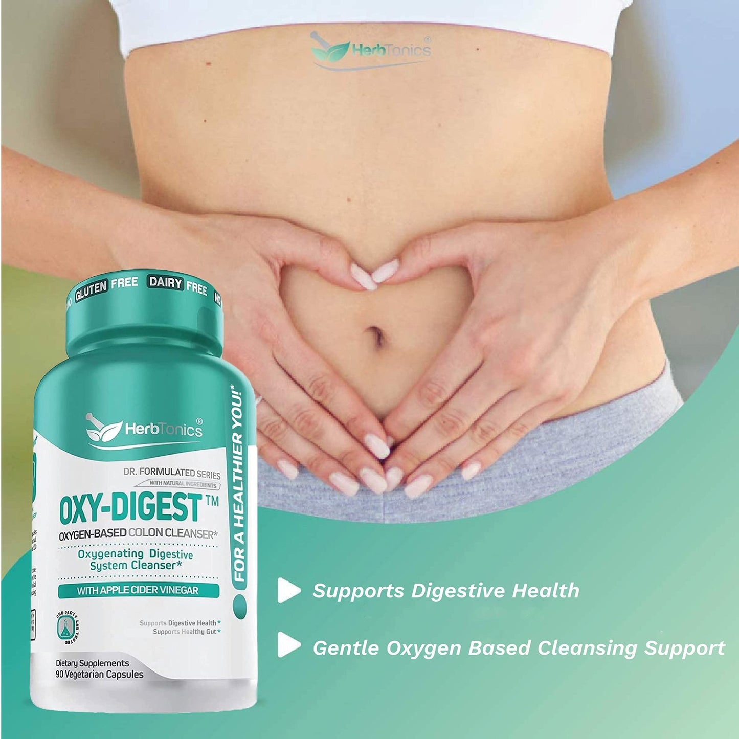 Herbtonics Oxygen Based Colon Cleanse and Detox Digestive System Formula | with Apple Cider Vinegar | Colon Cleanser Pills for Adults - dailyvitalstore