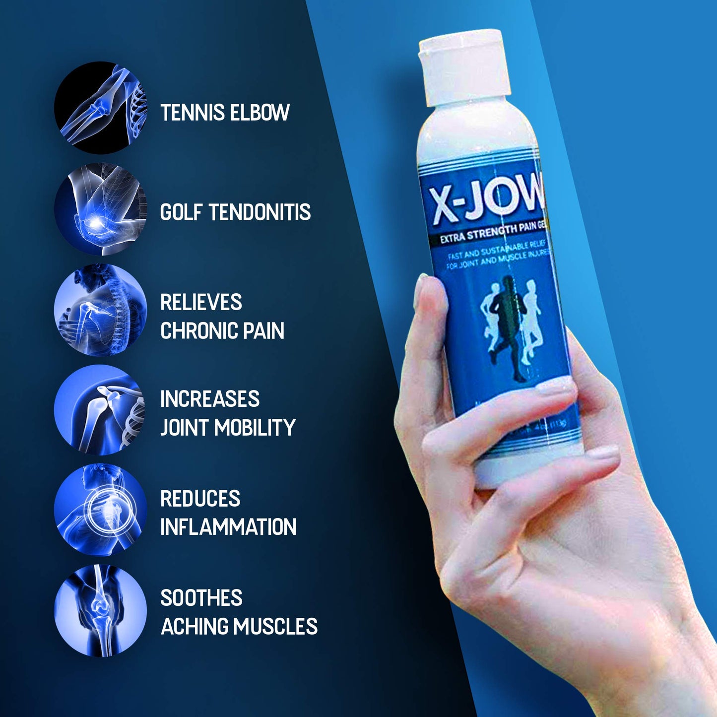 HerbX X-Jow Extra Strength Pain Relief Gel 4 oz - Herbal Massage Gel for Massage Therapy and Sports - Pain Terminator Cream for Muscles, Shoulders, and Joints Inflammation, Soreness and Discomfort - dailyvitalstore