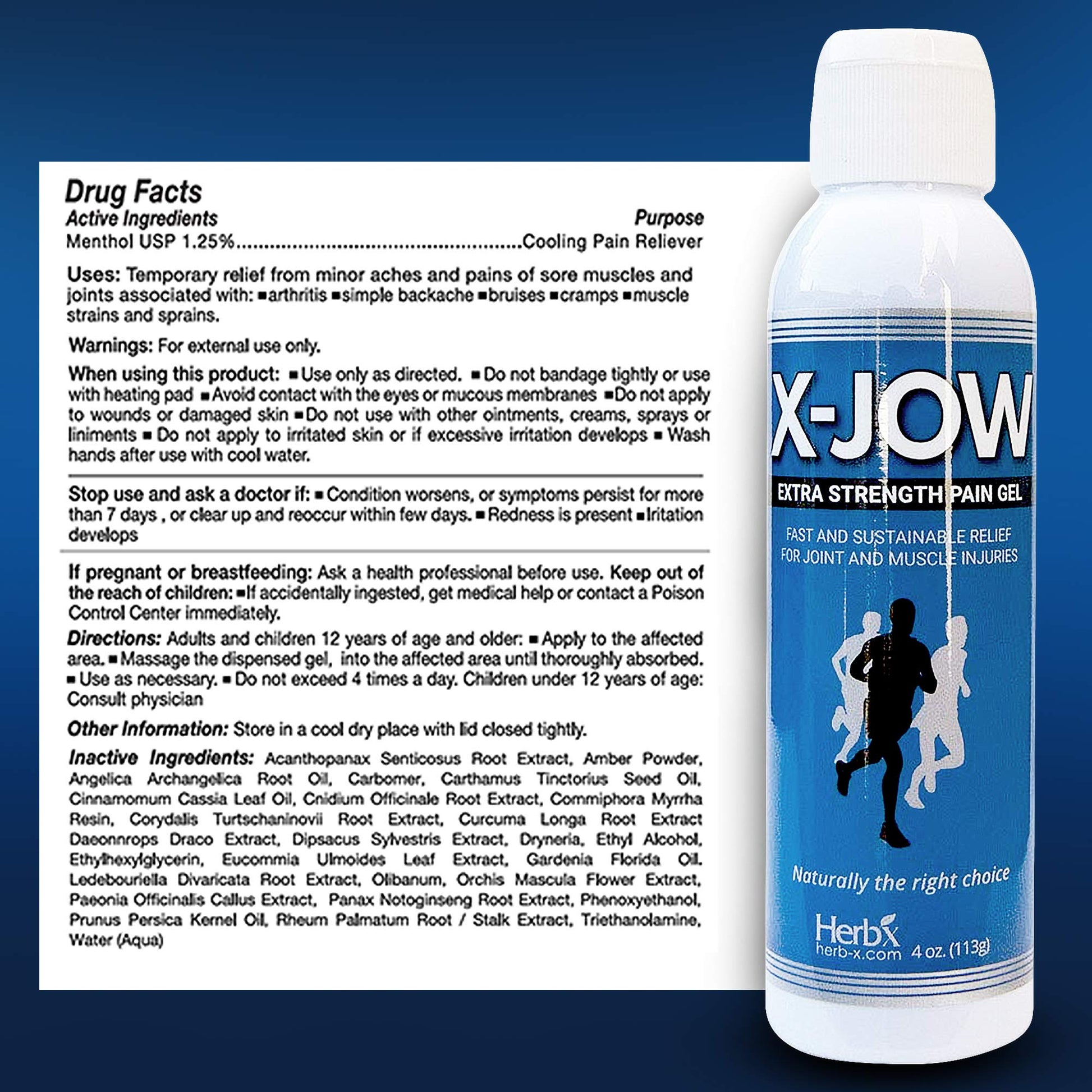HerbX X-Jow Extra Strength Pain Relief Gel 4 oz - Herbal Massage Gel for Massage Therapy and Sports - Pain Terminator Cream for Muscles, Shoulders, and Joints Inflammation, Soreness and Discomfort - dailyvitalstore