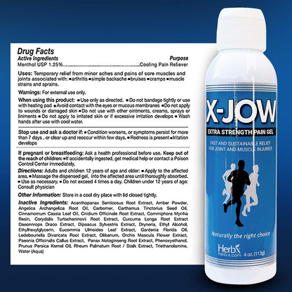 HerbX X-Jow Extra Strength Pain Relief Gel 4 oz - Herbal Massage Gel for Massage Therapy and Sports - Pain Terminator Cream for Muscles, Shoulders, and Joints Inflammation, Soreness and Discomfort - dailyvitalstore