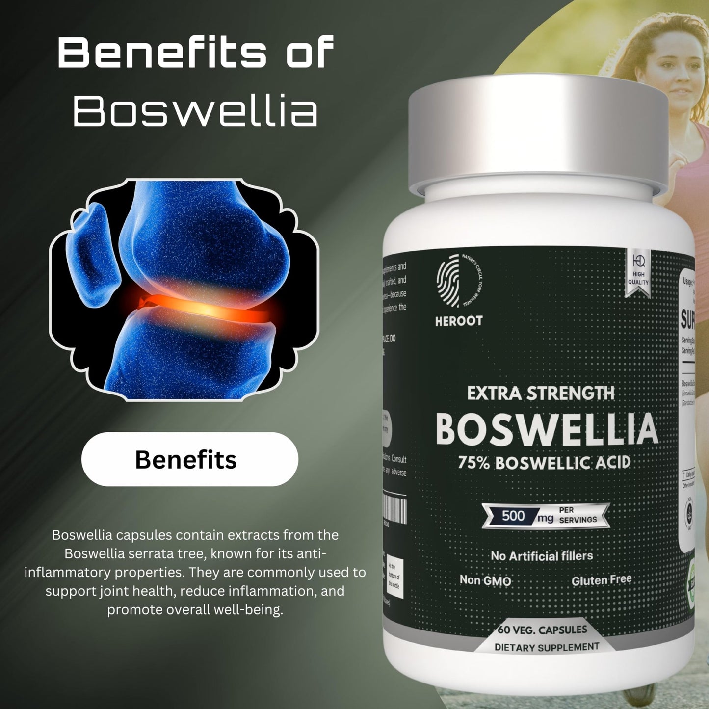 Heroot Boost Joint Mobility with 75% Extra Strength Boswellia Serrata Extract, 120 Capsules - dailyvitalstore