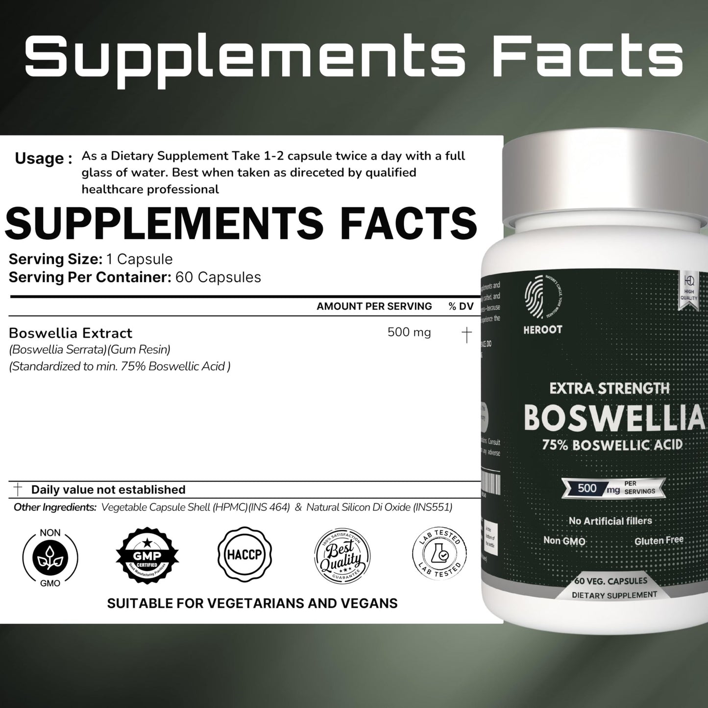 Heroot Boost Joint Mobility with 75% Extra Strength Boswellia Serrata Extract, 120 Capsules - dailyvitalstore
