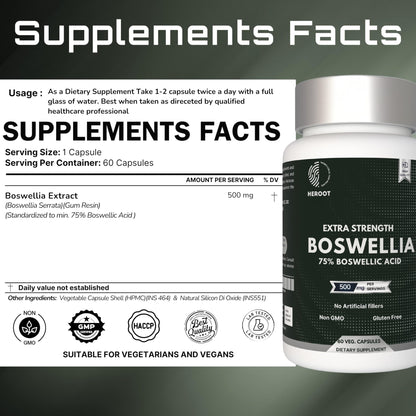 Heroot Boost Joint Mobility with 75% Extra Strength Boswellia Serrata Extract, 120 Capsules - dailyvitalstore