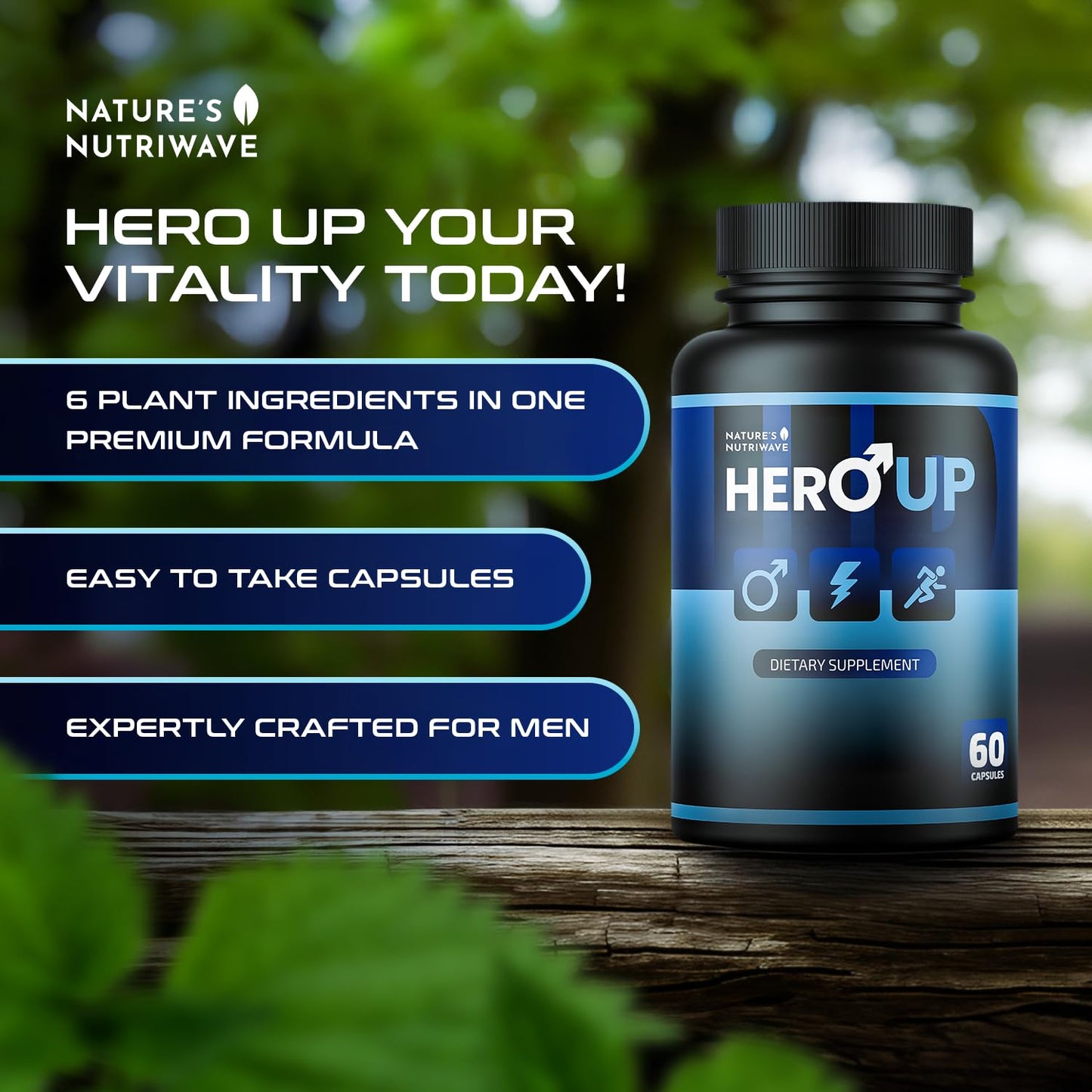 HeroUP - Natural Wellness Supplement with Plant-Based Ingredients – Non-GMO, Stimulant-Free | Made in the USA, GMP-Certified | 60 Capsules, 6 Month Suppy - dailyvitalstore