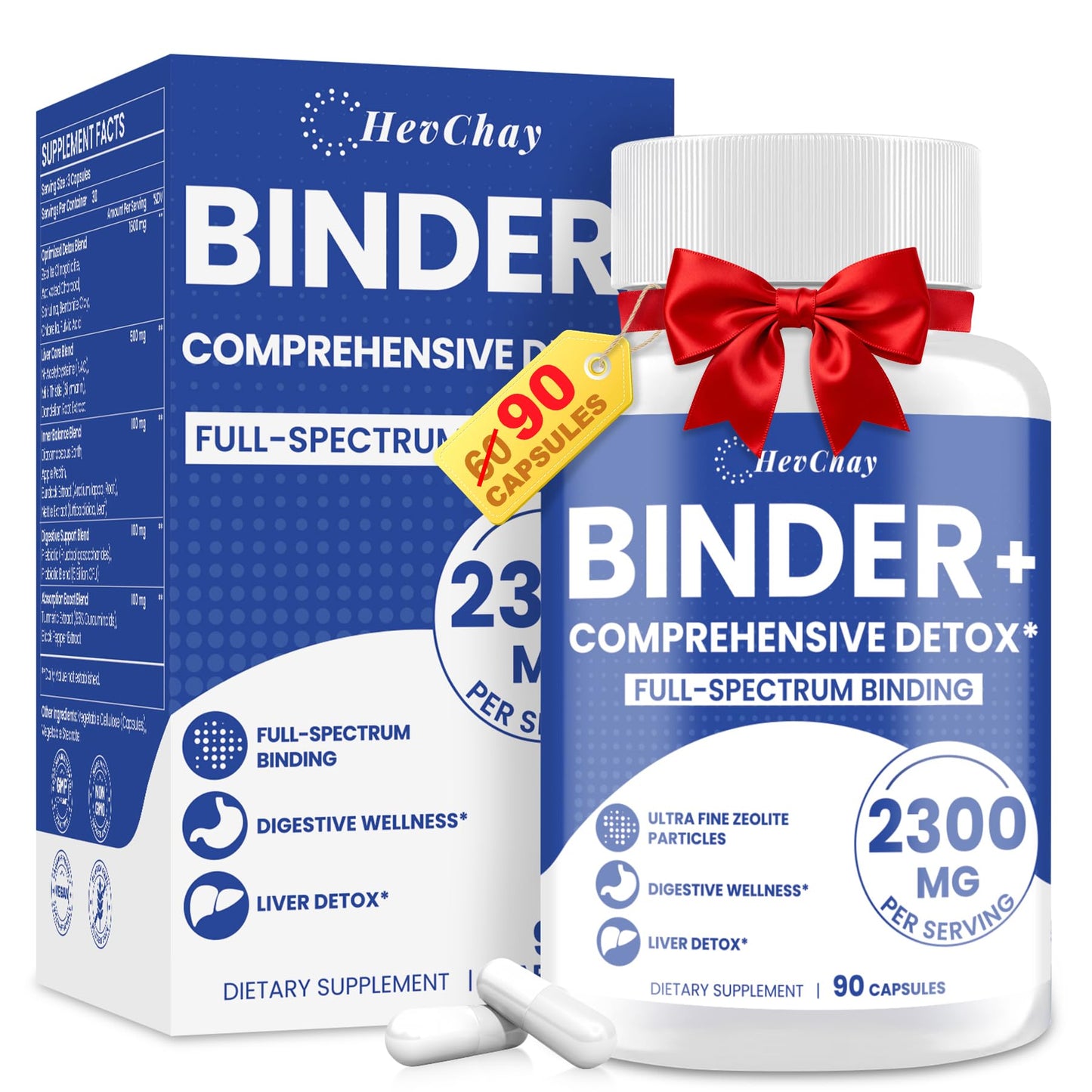 HevChay 2300 MG Detox Binder Supplement – All-in-1 Detox Binder, Activated Charcoal, Zeolite, Bentonite Clay – Liver & Gut Detox Cleanse, Toxin Flush, Digestive - dailyvitalstore