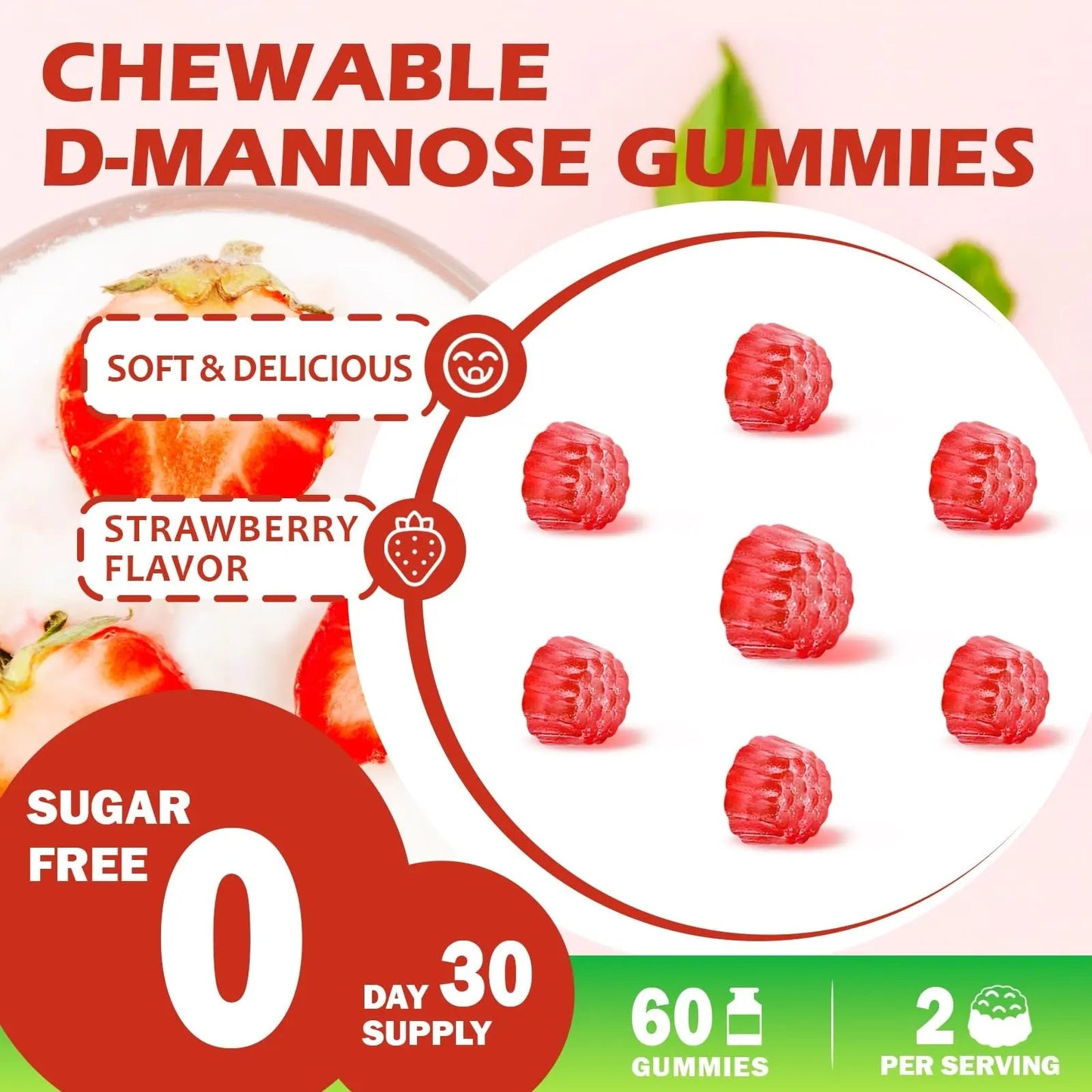 HFELIZ D Mannose with Cranberry Gummies, D-Mannose Supplements 1300mg for Women, Support Natural Urinary Tract & Bladder Health, Sugar-Free, 60 Count - dailyvitalstore