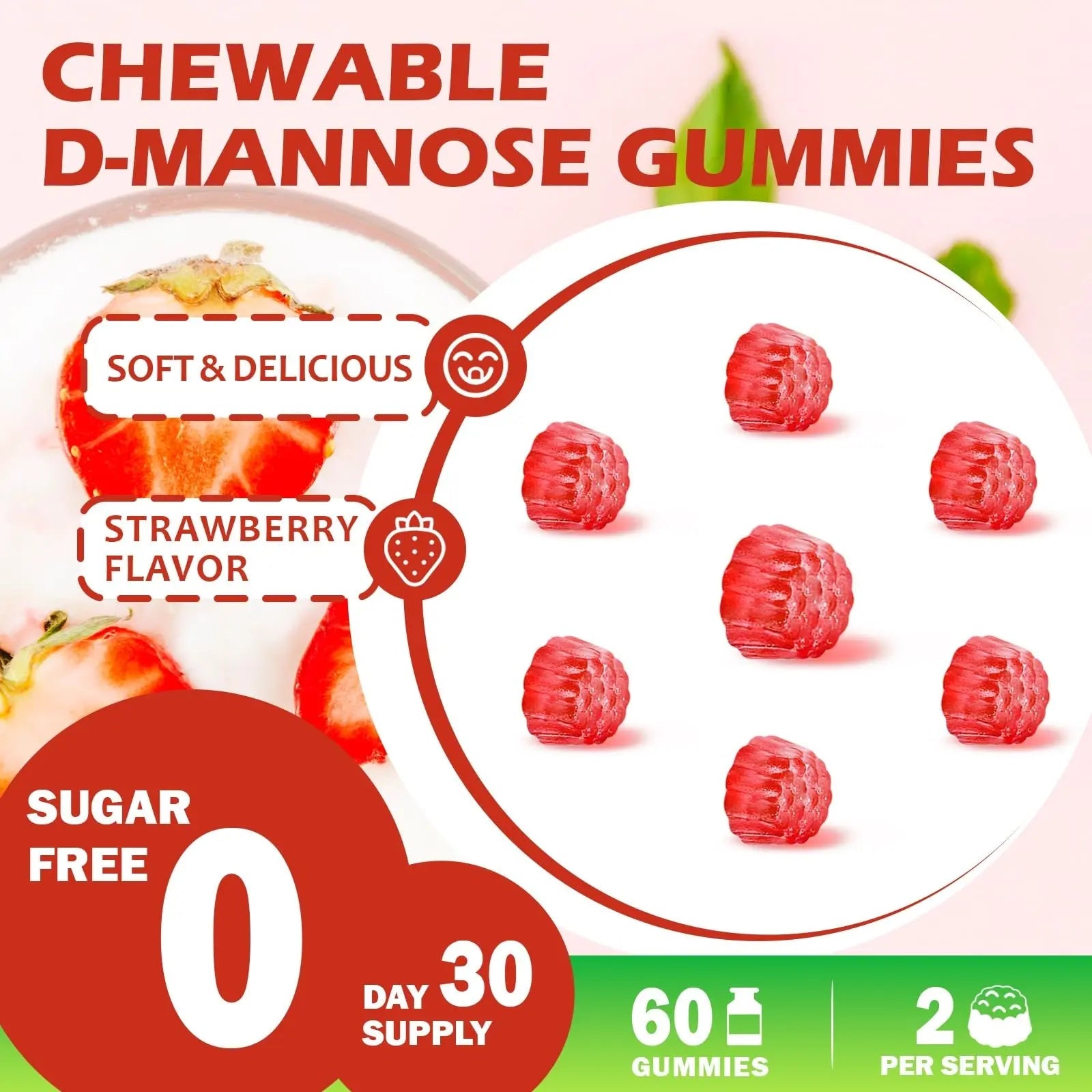 HFELIZ D Mannose with Cranberry Gummies, D-Mannose Supplements 1300mg for Women, Support Natural Urinary Tract & Bladder Health, Sugar-Free, 60 Count - dailyvitalstore
