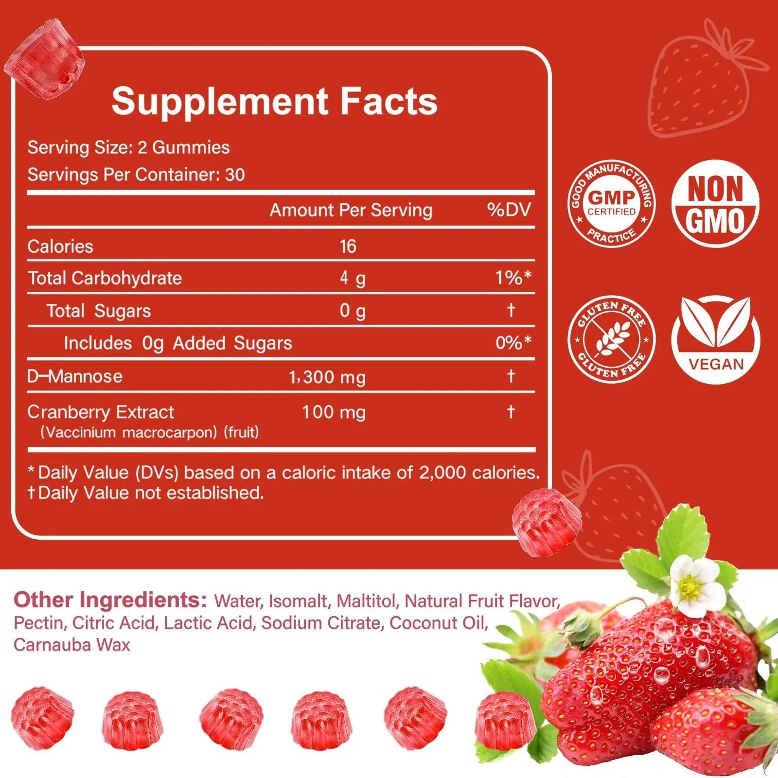 HFELIZ D Mannose with Cranberry Gummies, D-Mannose Supplements 1300mg for Women, Support Natural Urinary Tract & Bladder Health, Sugar-Free, 60 Count - dailyvitalstore