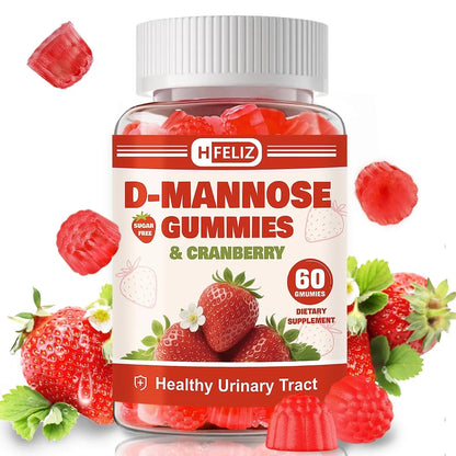 HFELIZ D Mannose with Cranberry Gummies, D-Mannose Supplements 1300mg for Women, Support Natural Urinary Tract & Bladder Health, Sugar-Free, 60 Count - dailyvitalstore