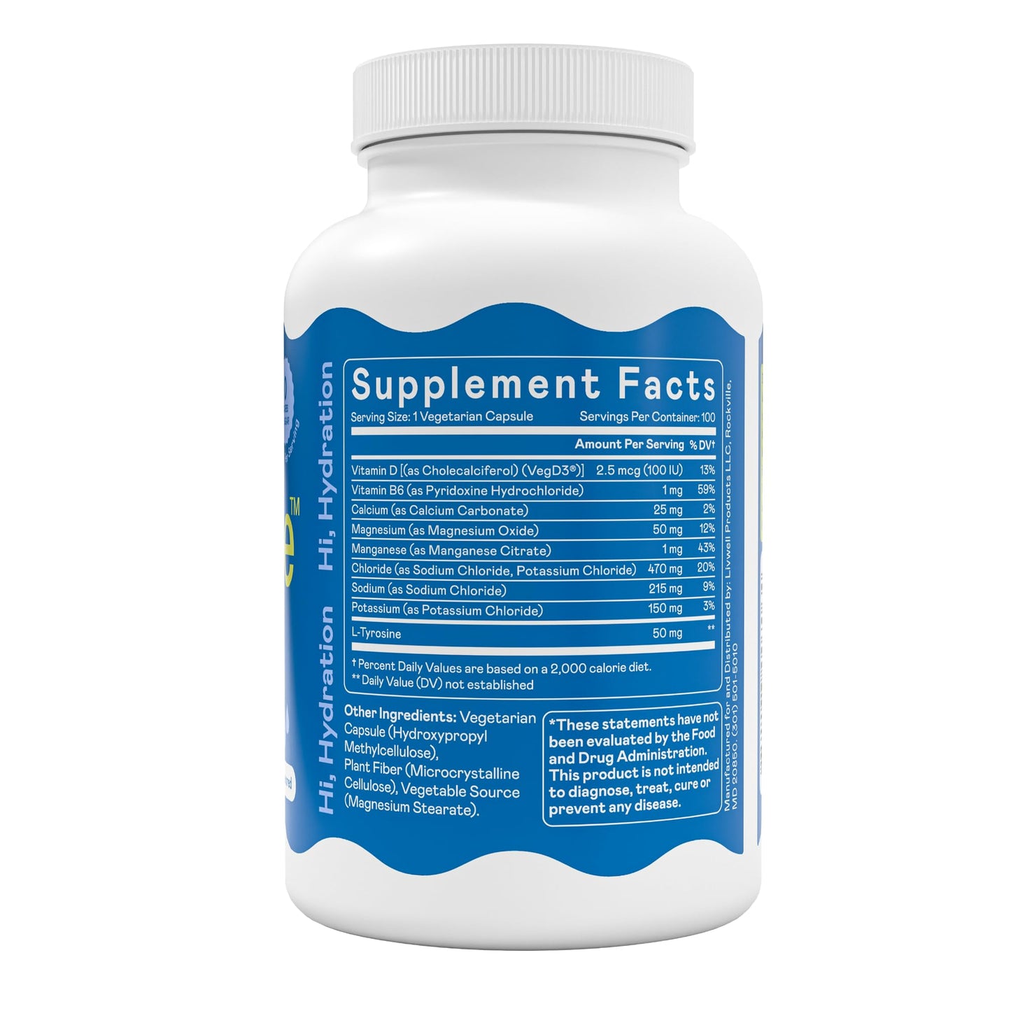 Hi-Lyte Unflavored Electrolyte Capsules - Hydration Support Supplement Tablets - Sodium, Potassium, Magnesium - 100 Servings - dailyvitalstore