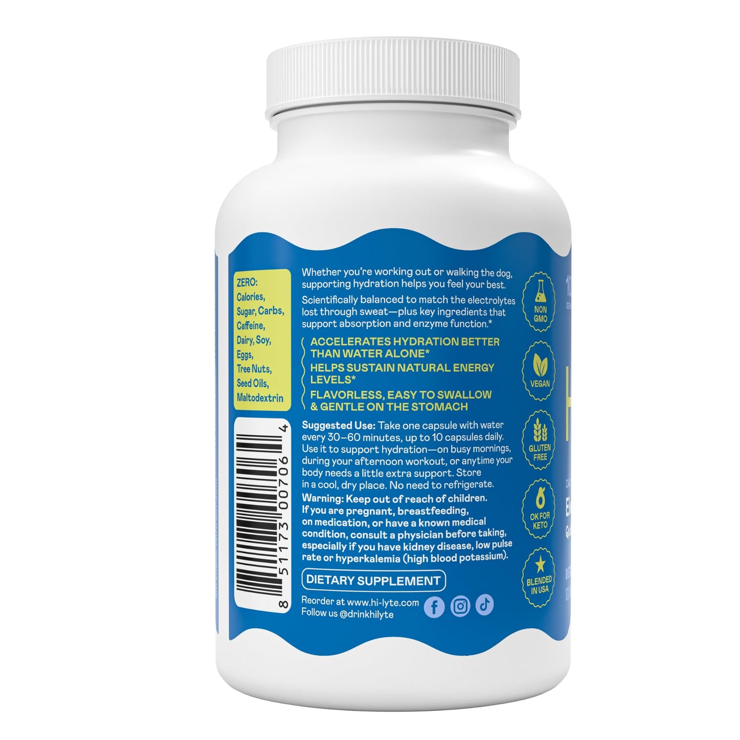 Hi-Lyte Unflavored Electrolyte Capsules - Hydration Support Supplement Tablets - Sodium, Potassium, Magnesium - 100 Servings - dailyvitalstore