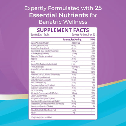 High A D E K Bariatric Multivitamin for Post DS/SADI Surgery, 25 Essential Nutrients for Post-Weight Loss Surgery, 60 Tablets - dailyvitalstore