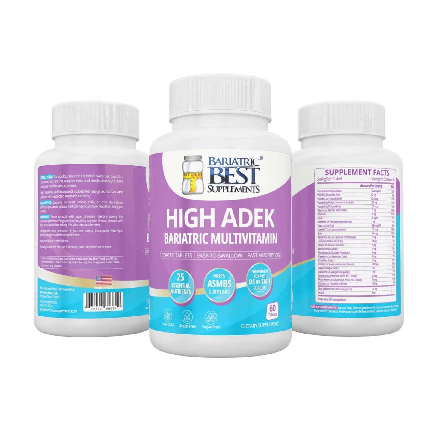 High A D E K Bariatric Multivitamin for Post DS/SADI Surgery, 25 Essential Nutrients for Post-Weight Loss Surgery, 60 Tablets - dailyvitalstore