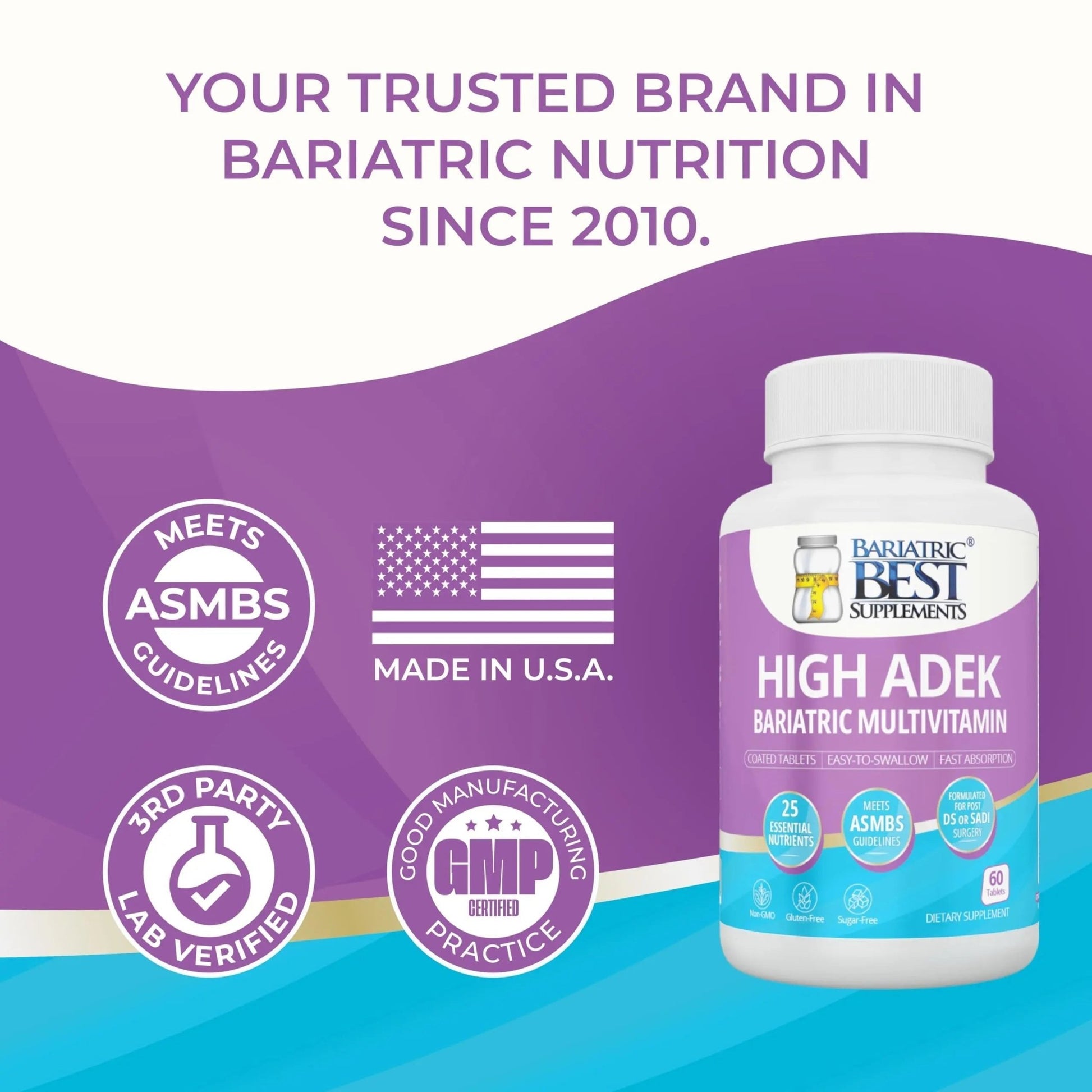 High A D E K Bariatric Multivitamin for Post DS/SADI Surgery, 25 Essential Nutrients for Post-Weight Loss Surgery, 60 Tablets - dailyvitalstore