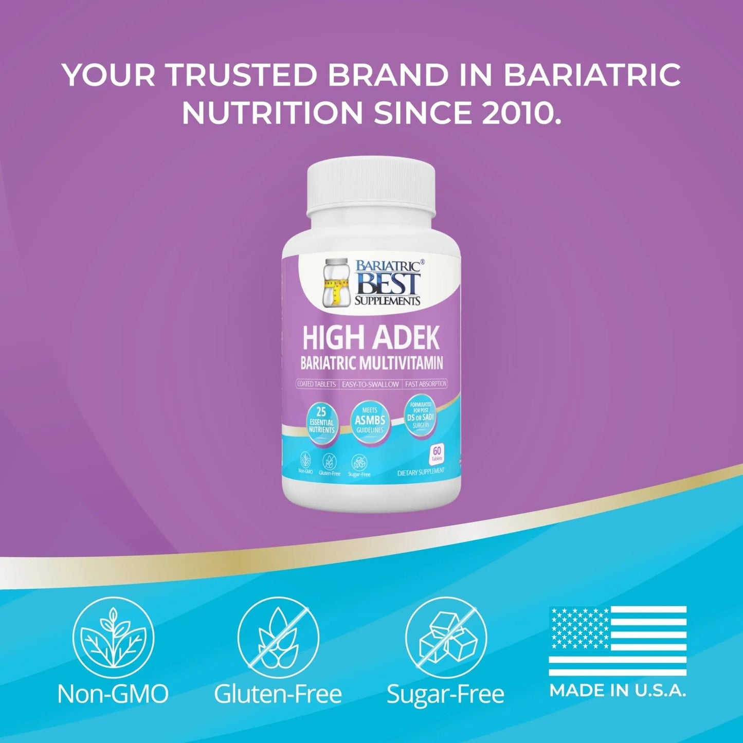 High A D E K Bariatric Multivitamin for Post DS/SADI Surgery, 25 Essential Nutrients for Post-Weight Loss Surgery, 60 Tablets - dailyvitalstore