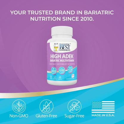 High A D E K Bariatric Multivitamin for Post DS/SADI Surgery, 25 Essential Nutrients for Post-Weight Loss Surgery, 60 Tablets - dailyvitalstore