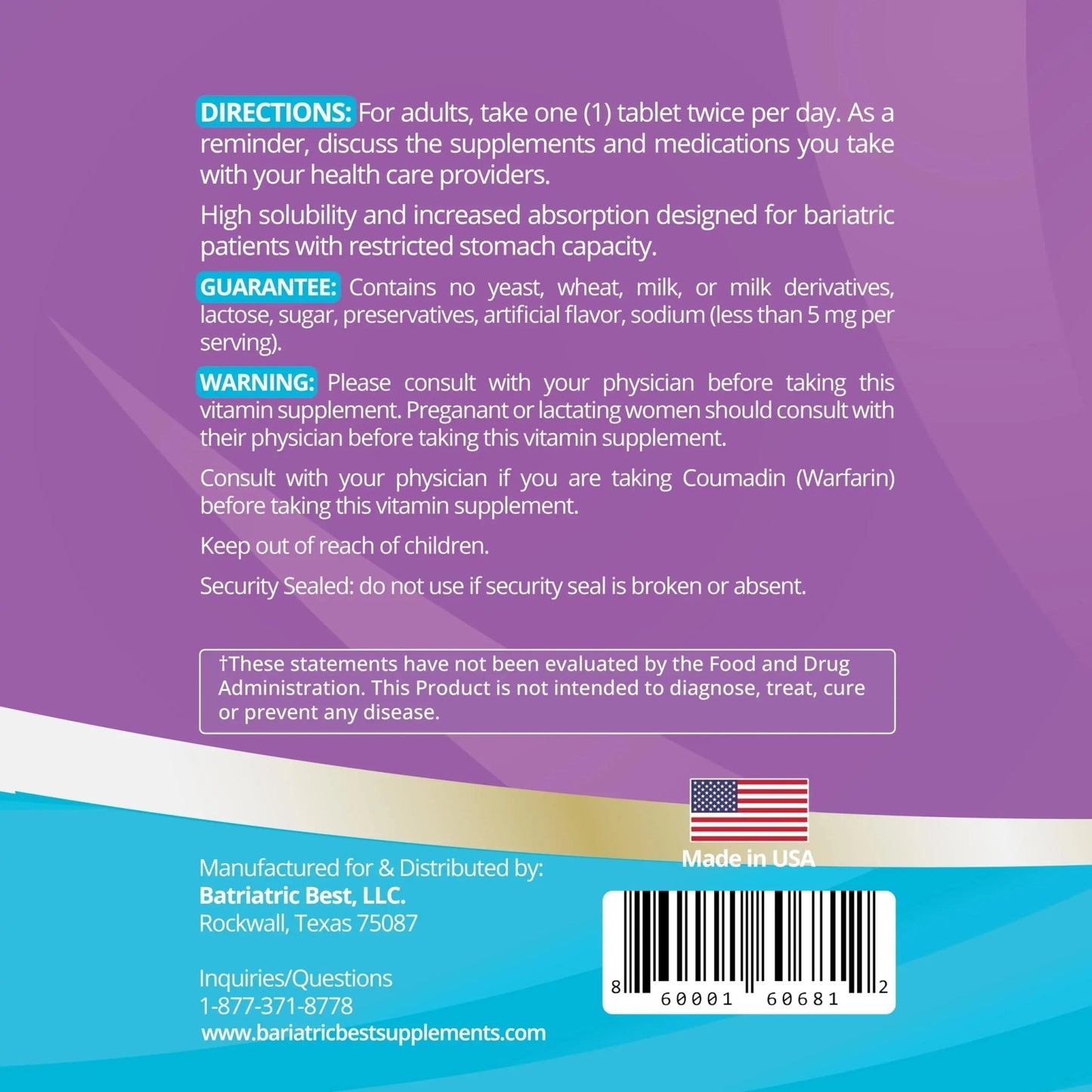 High A D E K Bariatric Multivitamin for Post DS/SADI Surgery, 25 Essential Nutrients for Post-Weight Loss Surgery, 60 Tablets - dailyvitalstore