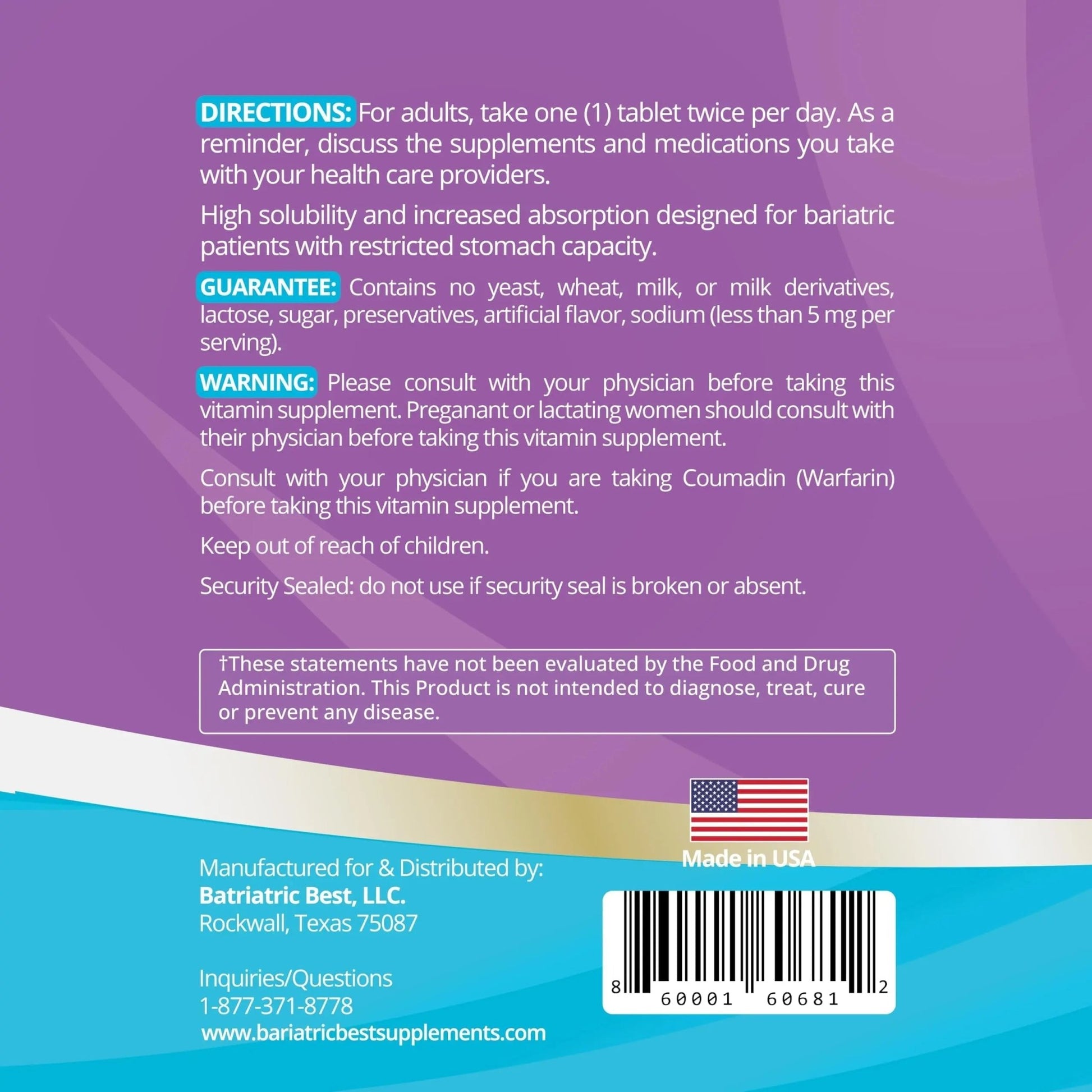 High A D E K Bariatric Multivitamin for Post DS/SADI Surgery, 25 Essential Nutrients for Post-Weight Loss Surgery, 60 Tablets - dailyvitalstore