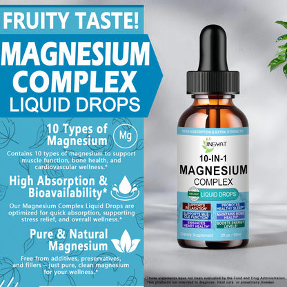 High Absorption Magnesium Complex Drops | 10-in-1 Liquid Magnesium Complex for Women & Men with Glycinate,Citrate,Taurate | for Stress Relief,Sleep,Heart Health | Vegan,Non-GMO,Fast-Acting Formula - dailyvitalstore