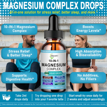 High Absorption Magnesium Complex Drops | 10-in-1 Liquid Magnesium Complex for Women & Men with Glycinate,Citrate,Taurate | for Stress Relief,Sleep,Heart Health | Vegan,Non-GMO,Fast-Acting Formula - dailyvitalstore