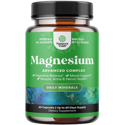 High Absorption Magnesium Complex Supplement - Magnesium Oxide 500mg with Citrate 500mg for Sleep and Mood Support - Pure Citrate per Serving for Muscle Stomach and Digestion - 60 Count - dailyvitalstore