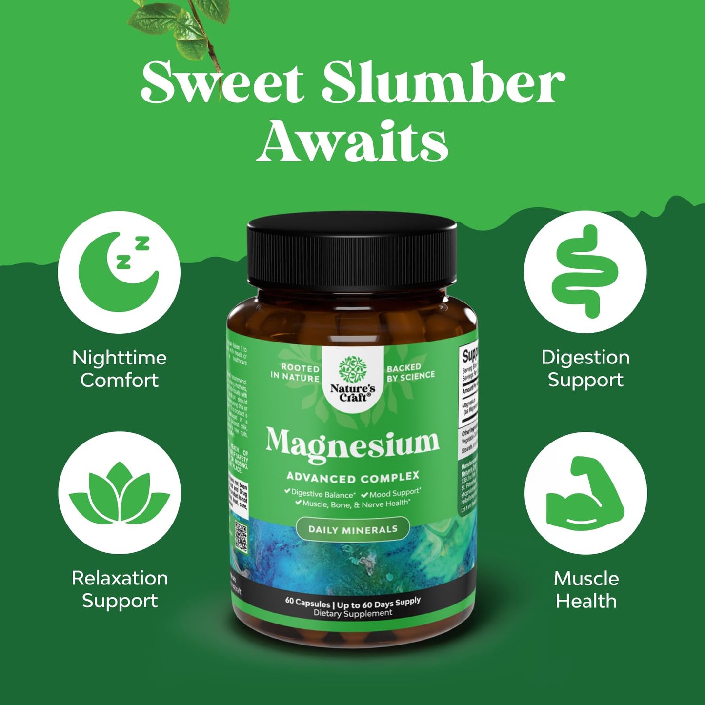 High Absorption Magnesium Complex Supplement - Magnesium Oxide 500mg with Citrate 500mg for Sleep and Mood Support - Pure Citrate per Serving for Muscle Stomach and Digestion - 60 Count - dailyvitalstore