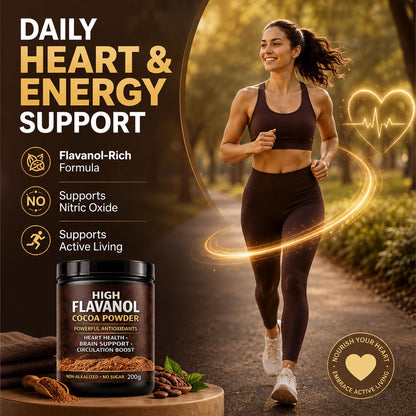 High Flavanol Cocoa Powder, Flavanol Rich Cocoa Powder– 1200mg Cocoa Flavanols – 10X More Flavanols – Supports Heart Health, Nitric Oxide & Energy - dailyvitalstore