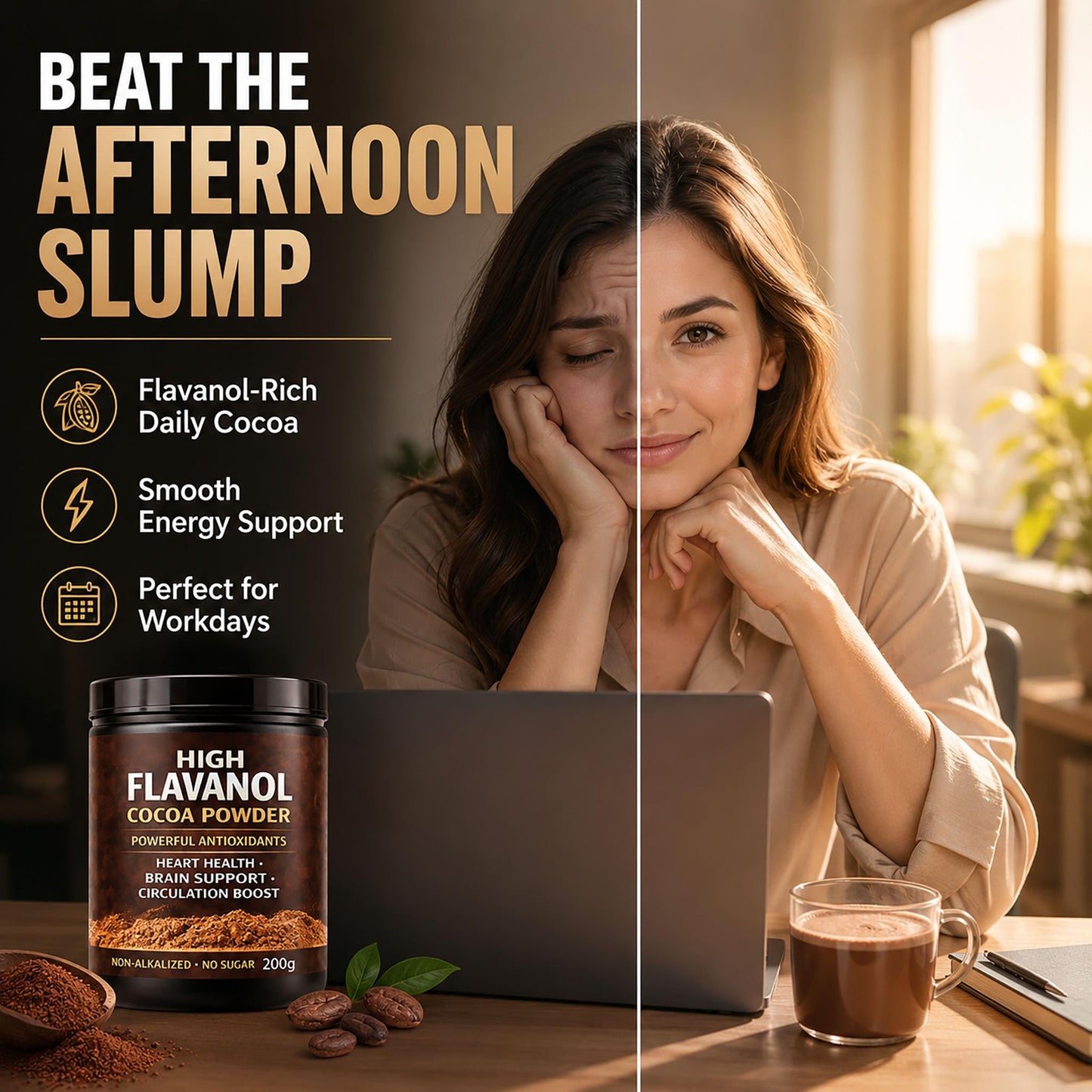 High Flavanol Cocoa Powder, Flavanol Rich Cocoa Powder– 1200mg Cocoa Flavanols – 10X More Flavanols – Supports Heart Health, Nitric Oxide & Energy - dailyvitalstore
