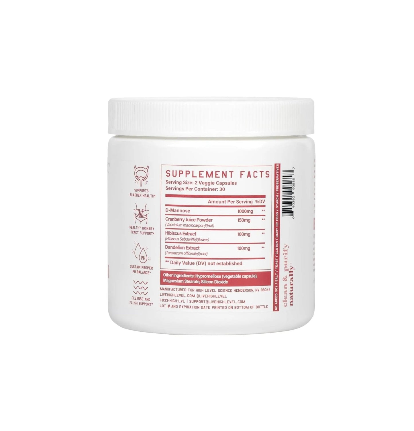 High Level D-Mannose 1000mg, Urinary Tract & Bladder Health Support, D Mannose Supplements for Women, Cranberry, Hibiscus & Dandelion, Utri Cleanse, 60 Capsules, Vegetarian, Gluten Free - dailyvitalstore