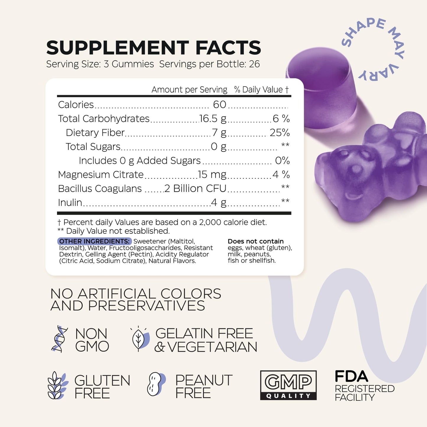 High Prebiotic Fiber Gummies for Women and Men 7G, 160 Pcs (2 Pack) - Natural Support - Beet FOS Fiber, Magnesium, Inulin, Probiotic - Gummy Supplement for Digestive Health - Sugar Free - dailyvitalstore
