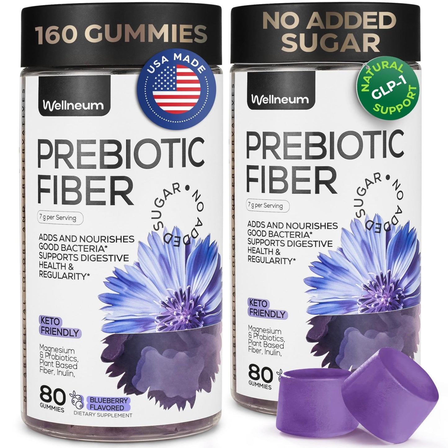 High Prebiotic Fiber Gummies for Women and Men 7G, 160 Pcs (2 Pack) - Natural Support - Beet FOS Fiber, Magnesium, Inulin, Probiotic - Gummy Supplement for Digestive Health - Sugar Free - dailyvitalstore