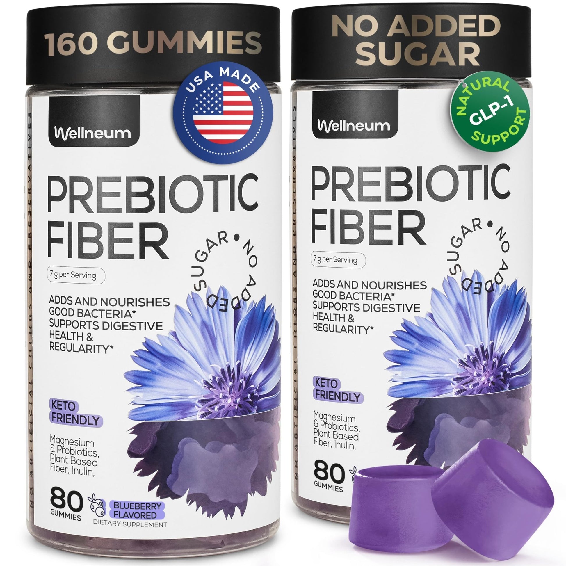 High Prebiotic Fiber Gummies for Women and Men 7G, 160 Pcs (2 Pack) - Natural Support - Beet FOS Fiber, Magnesium, Inulin, Probiotic - Gummy Supplement for Digestive Health - Sugar Free - dailyvitalstore