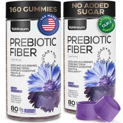 High Prebiotic Fiber Gummies for Women and Men 7G, 160 Pcs (2 Pack) - Natural Support - Beet FOS Fiber, Magnesium, Inulin, Probiotic - Gummy Supplement for Digestive Health - Sugar Free - dailyvitalstore