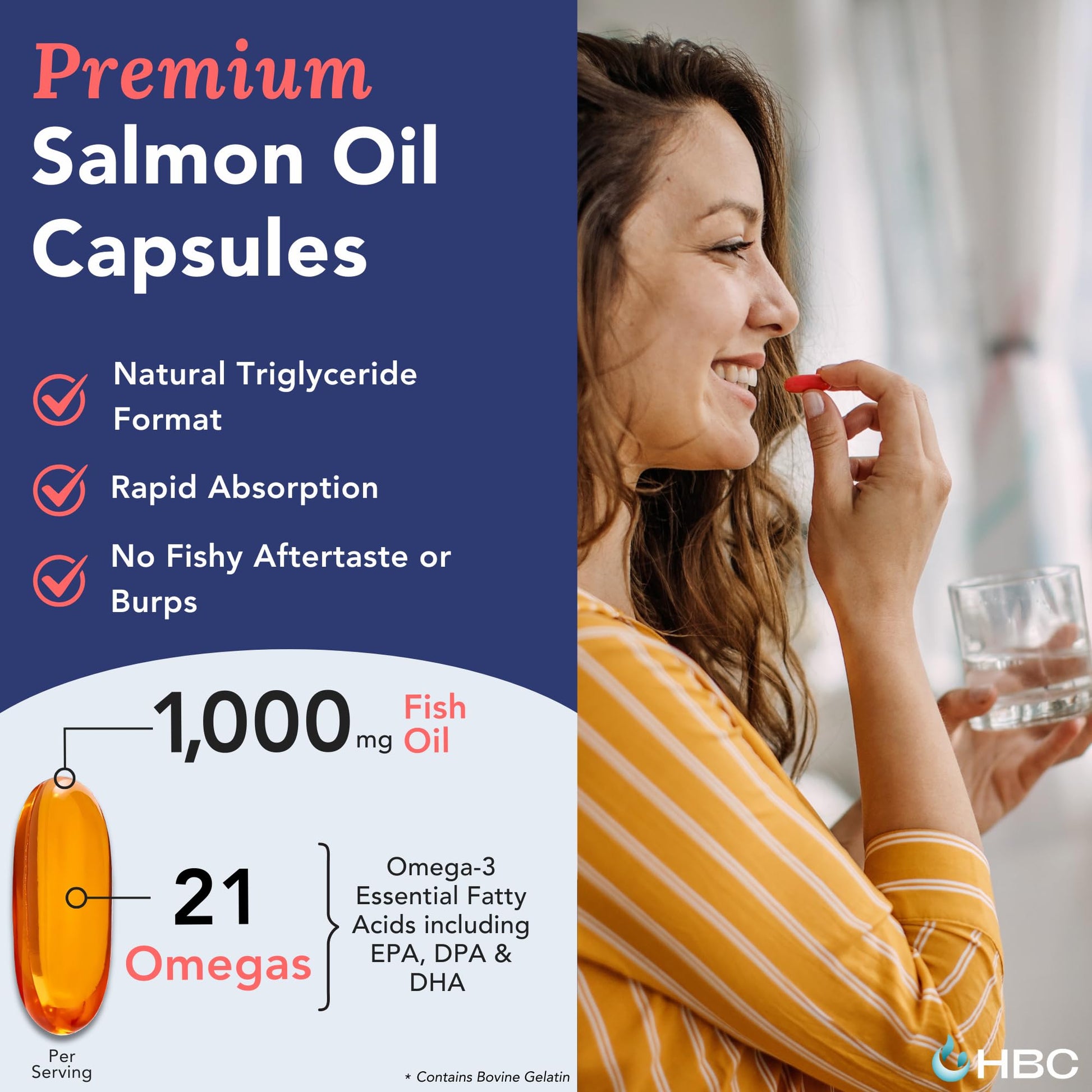High Strength Omega 3 Fish Oil - 1000mg, Norwegian Salmon Oil with EPA & DHA, No Burping or Aftertaste, Omega 3 Fatty Acids Supplement for Eye - dailyvitalstore