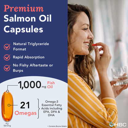 High Strength Omega 3 Fish Oil - 1000mg, Norwegian Salmon Oil with EPA & DHA, No Burping or Aftertaste, Omega 3 Fatty Acids Supplement for Eye - dailyvitalstore