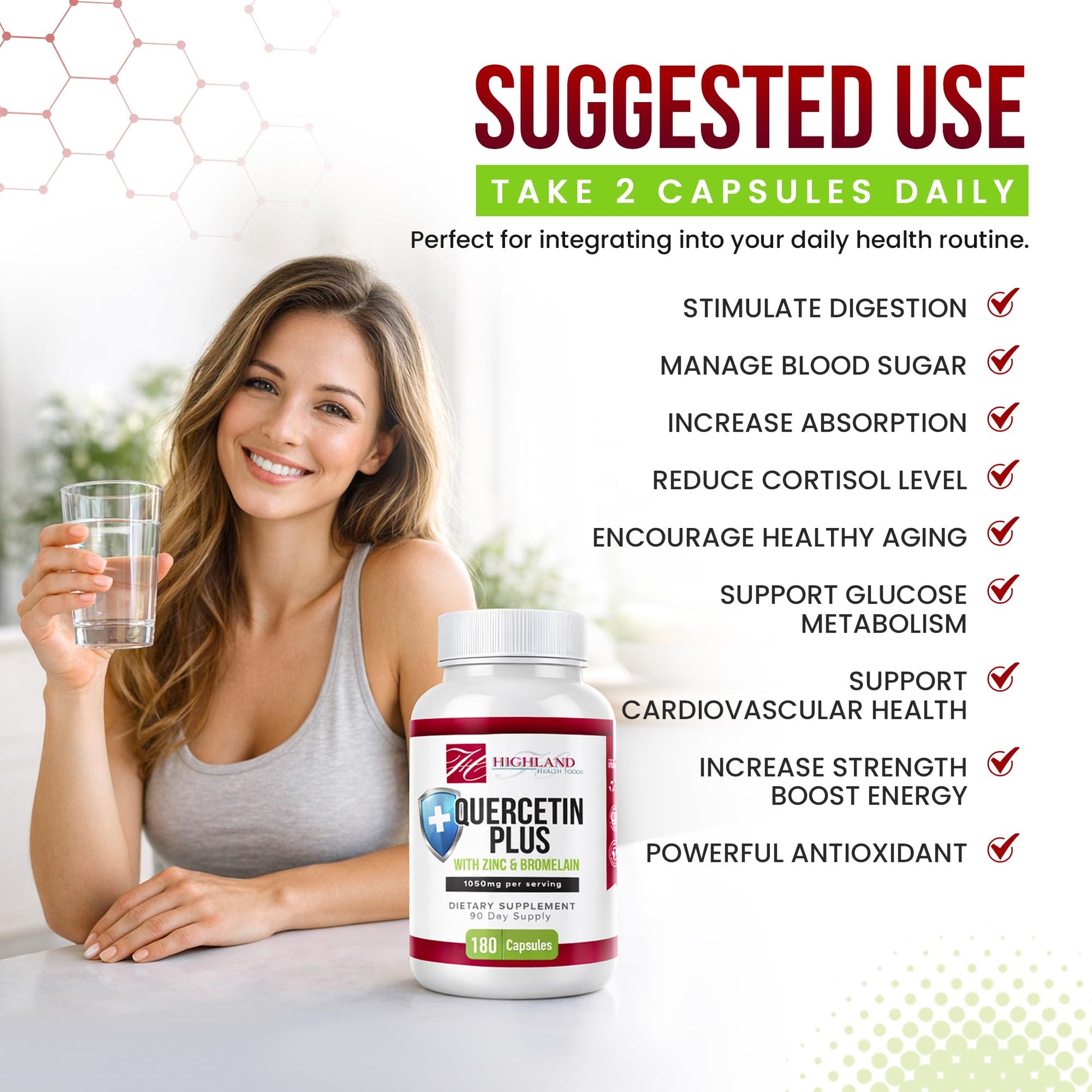 Highland Health Foods Quercetin Plus Bromelain and Zinc 180 Capsules - Immune Support Supplement for Adults, Teens, Seniors - Quercetin with Bromelain for Immune Support - dailyvitalstore
