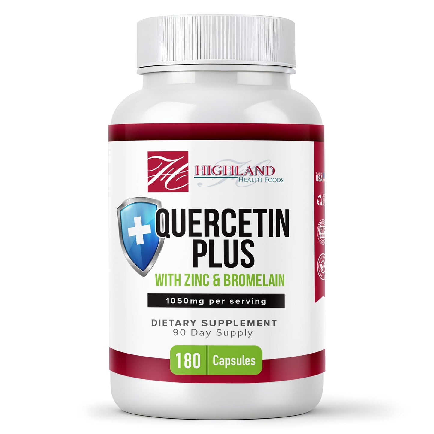 Highland Health Foods Quercetin Plus Bromelain and Zinc 180 Capsules - Immune Support Supplement for Adults, Teens, Seniors - Quercetin with Bromelain for Immune Support - dailyvitalstore