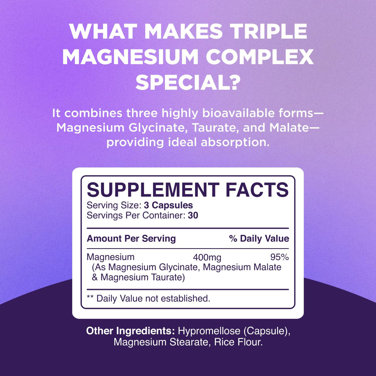 Highly Potent Magnesium Complex Capsules - Triple Magnesium Blend with Taurate Glycinate and Malate - 400mg Supplement Supports Relaxation & Overall Wellness Non-GMO Vegan - 90 Count - dailyvitalstore