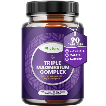 Highly Potent Magnesium Complex Capsules - Triple Magnesium Blend with Taurate Glycinate and Malate - 400mg Supplement Supports Relaxation & Overall Wellness Non-GMO Vegan - 90 Count - dailyvitalstore