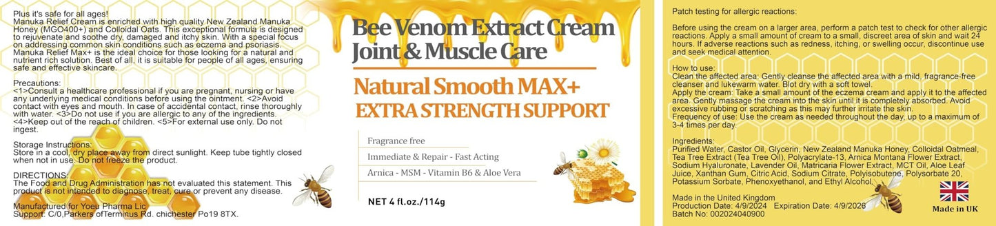 HIKCOSLLY New Zealand Bee Venom Cream, High Strength Recovery Muscle Joint Cream, Natural Organic, Soothe Back, Neck, Hands, Feet, Shoulder, Leg, Knee, Ankle Pain - dailyvitalstore