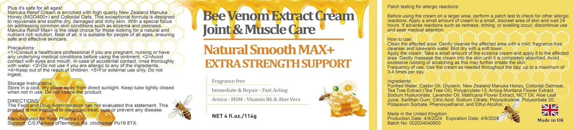 HIKCOSLLY New Zealand Bee Venom Cream, High Strength Recovery Muscle Joint Cream, Natural Organic, Soothe Back, Neck, Hands, Feet, Shoulder, Leg, Knee, Ankle Pain - dailyvitalstore