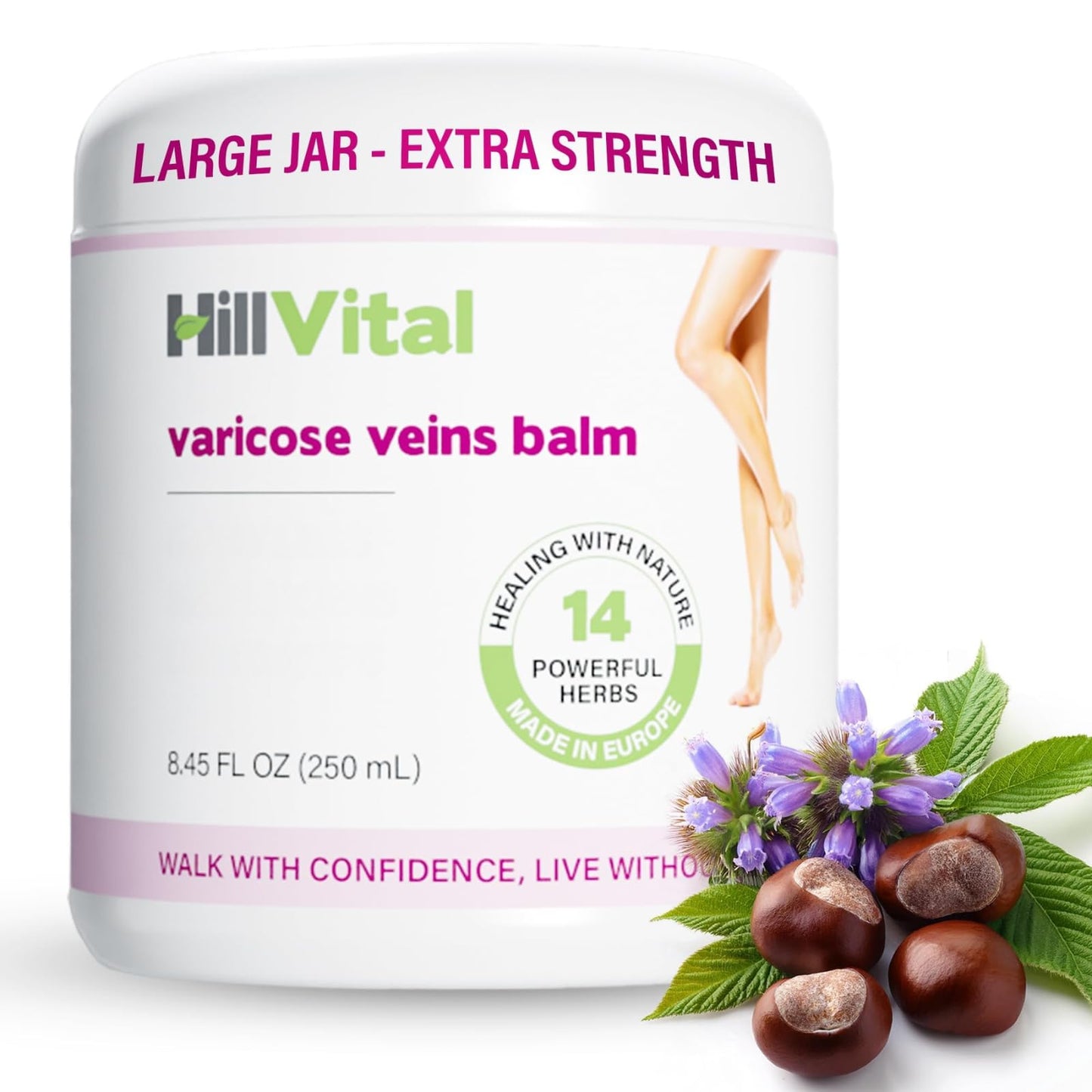 Hill Vital Natural Solutions HillVital Herbal Leg Care Balm with Horse Chestnut – Lightweight Botanical Cream for Daily Skin Care & Massage, Non-Greasy Formula for Legs & Body, 250 ml - dailyvitalstore