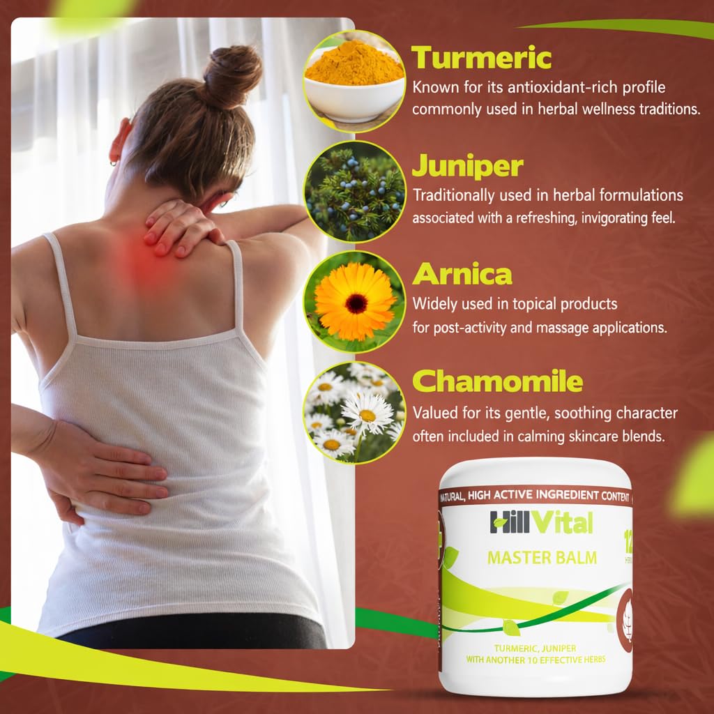 HillVital Herbal Joint Care Balm – Soothing Arnica & Turmeric Blend for Muscles & Joints – Lightweight Herbal Cooling Gel with Mint & Rosemary – Fast-Absorbing Natural Topical Cream - dailyvitalstore
