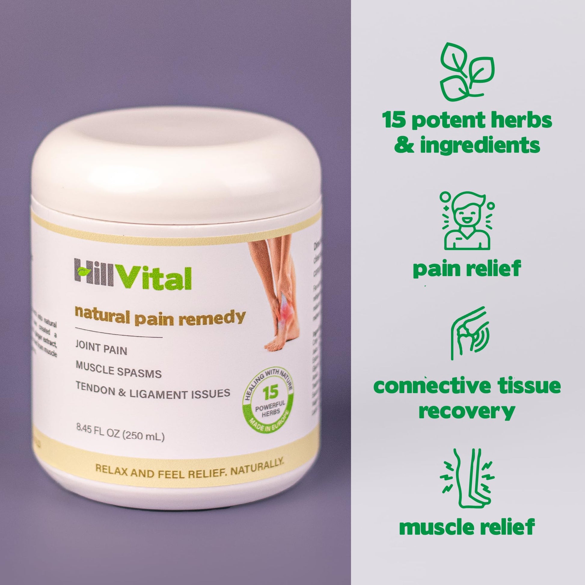 HillVital Joint and Muscle Support – Sore Muscle Relief, Comfort Balm for Aching Joints, Neck, Hands, Feet, Back, Non Greasy Body Rub Sore Muscles Cream, Strong Topical Mixture for Pain Complaints - dailyvitalstore