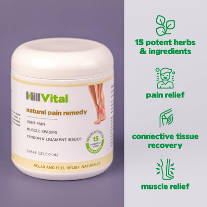 HillVital Joint and Muscle Support – Sore Muscle Relief, Comfort Balm for Aching Joints, Neck, Hands, Feet, Back, Non Greasy Body Rub Sore Muscles Cream, Strong Topical Mixture for Pain Complaints - dailyvitalstore