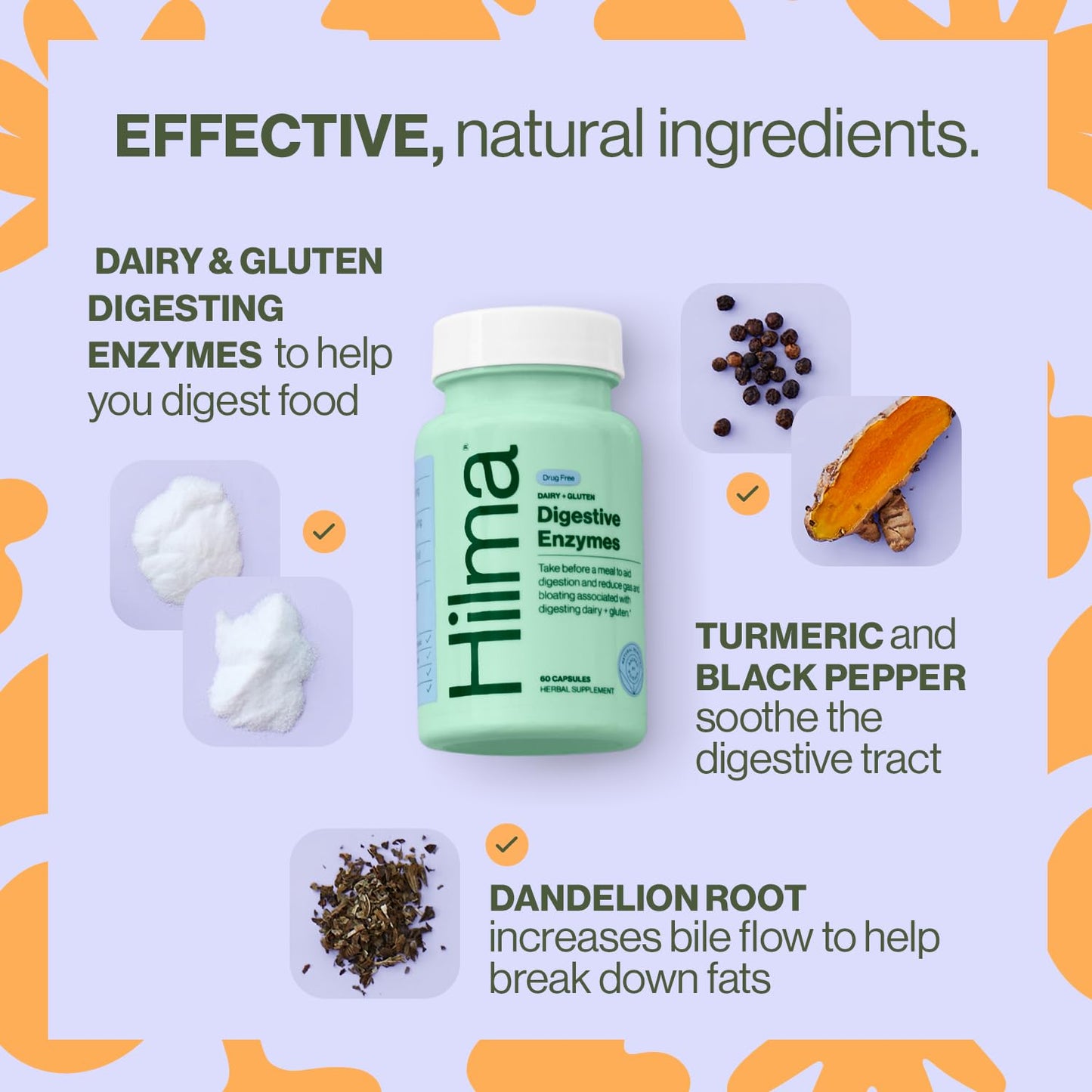 Hilma Digestive Enzymes for Women, Bloating Relief with Turmeric, Dandelion Root and Gluten Digestive Enzymes, Natural Gluten - dailyvitalstore