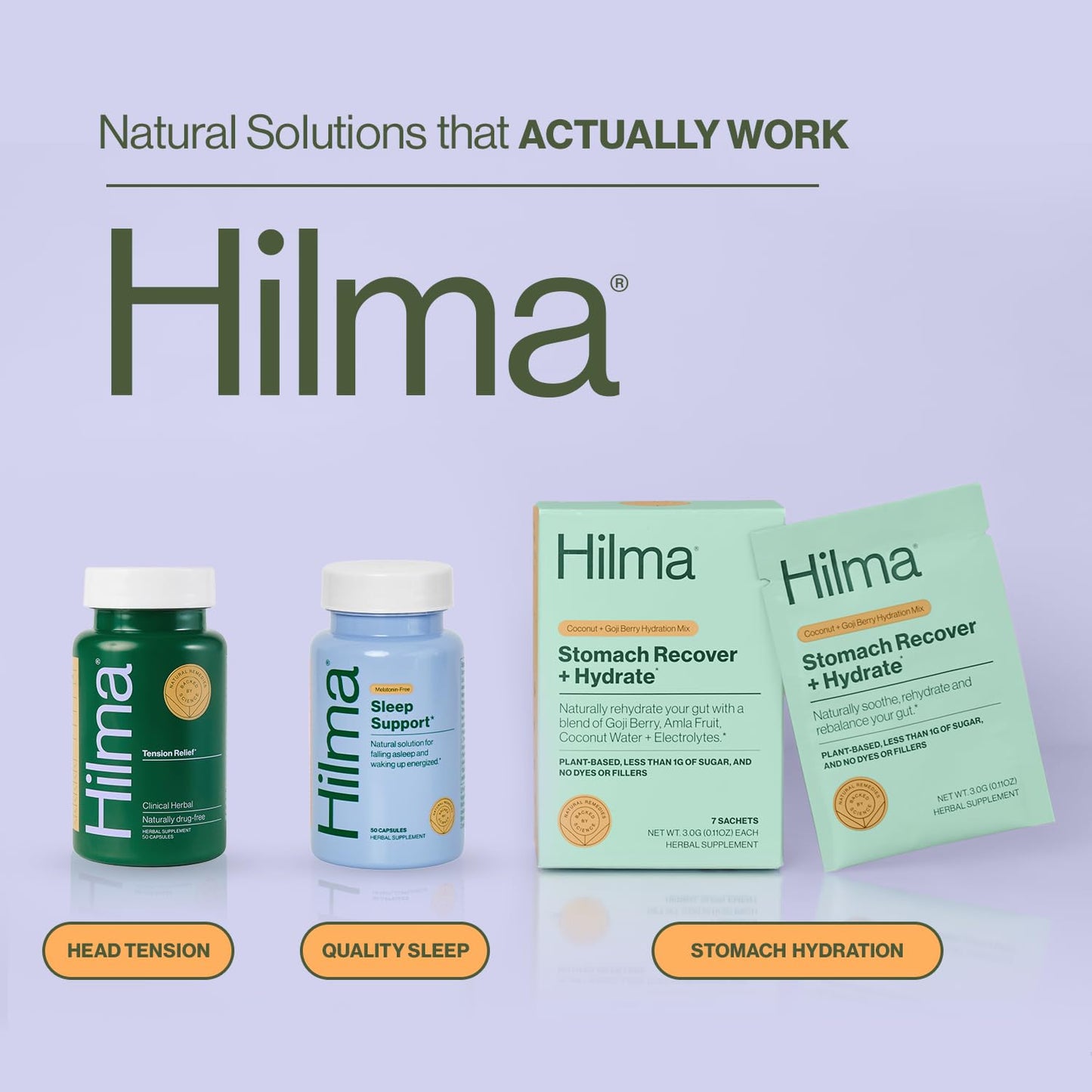 Hilma Natural Tension Headache Relief, Supplements with Magnesium, Boswellia and Feverfew, 50 Vegan Capsules - dailyvitalstore