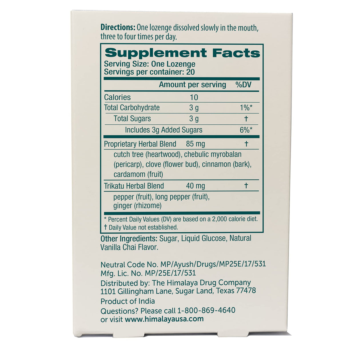 Himalaya Koflet Lozenges, Vanilla Chai Flavor, Natural Herbal Cough Drop for Warming Relief and Soothing Comfort, 130 mg, 20 Lozenge - dailyvitalstore