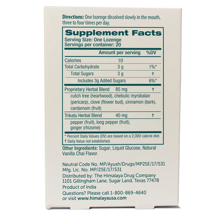 Himalaya Koflet Lozenges, Vanilla Chai Flavor, Natural Herbal Cough Drop for Warming Relief and Soothing Comfort, 130 mg, 20 Lozenge - dailyvitalstore