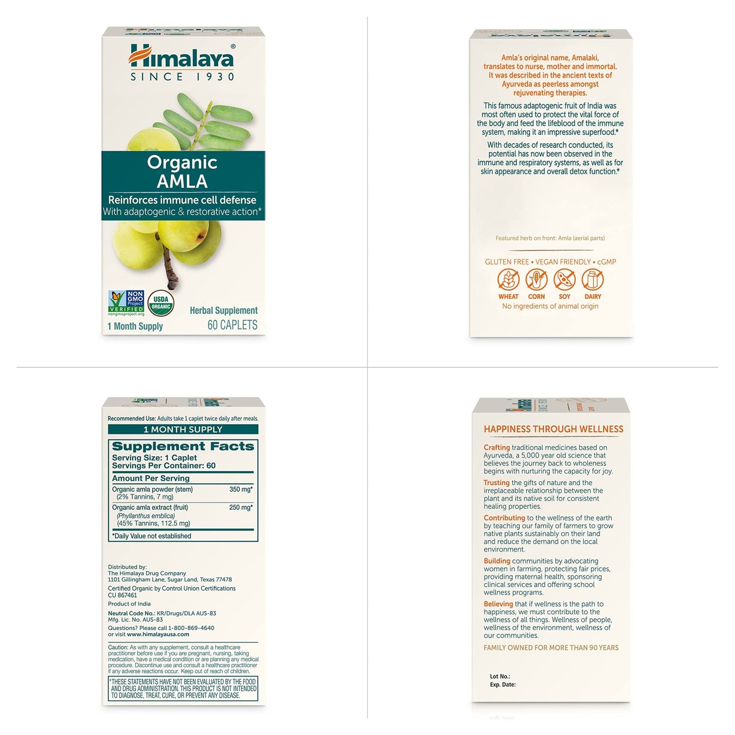 Himalaya Organic Amla - Herbal Immune Support Supplement with Adaptogen and Antioxidant - USDA Organic, Vegan, Non-GMO, Gluten Free, 600 mg, 60 Caplets - dailyvitalstore